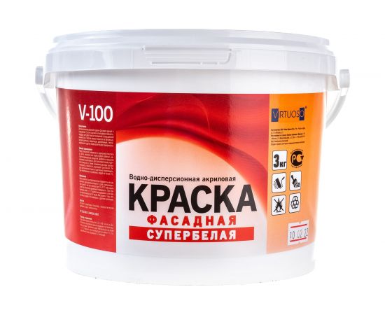 Краска VIRTUOSO V-100 А фасадная 3кг морозостойкая 11587839 