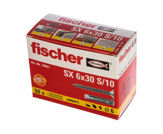 Дюбель с шурупом Fischer SX 6X30 S/10 50 штук 70021 – изображение 2