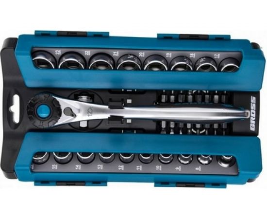 Набор торцевых головок, трещотка 120 зубьев, 36 предметов GROSS 14145 