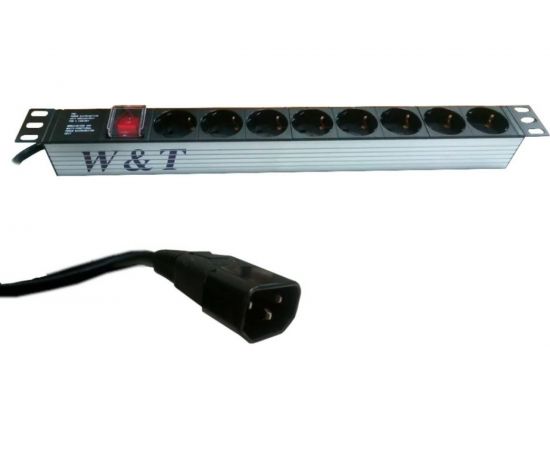 Блок розеток W&T 19" EURO на 8 гнезд с выключателем WT-2261A-U-GER 