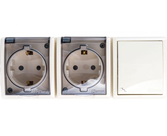 Блок двойная розетка + выключатель 1 клавишный проходной Simon с заземлением Schuko 16А 250В 10А 250В 1594526-031 
