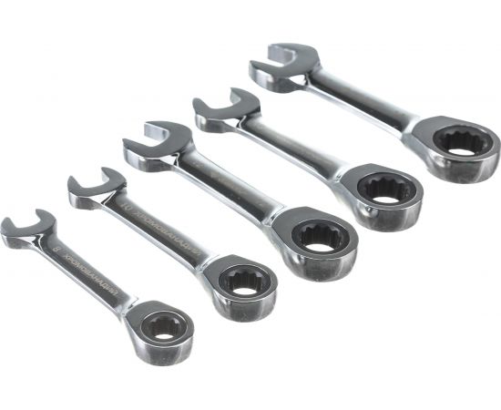 Набор комбинированных гаечных ключей трещоточных укороченных 5 шт 8 - 14 мм Зубр 27103-H5 – изображение 2