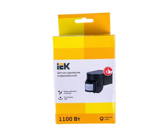 Детектор движения IEK ДД 012 1100Вт угол обз. 180град., дальн. 12м, IP44, черн. LDD10-012-1100-002 – изображение 2
