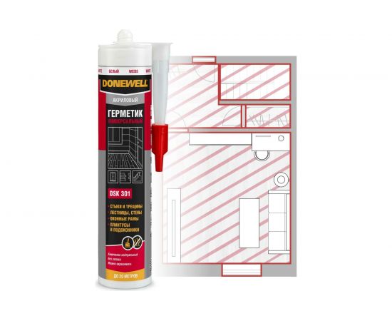 Акриловый герметик DONEWELL DSK-301 универсальный, белый, 260 мл 11605487 – изображение 2
