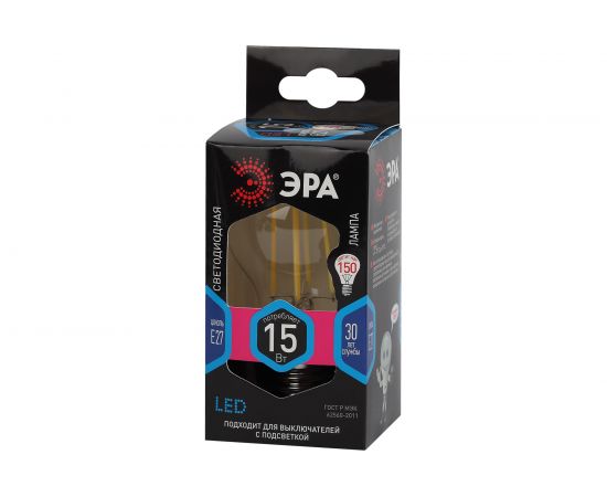 Лампа ЭРА FLED A6015W840E27, филамент, груша, 15Вт, тепл, Е27 10/100/1500 Б0046983 – изображение 4