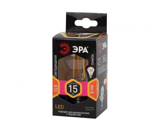Лампа ЭРА FLED A6015W827E27, филамент, груша, 15Вт, тепл, Е27 10/100/1500 Б0046981 – изображение 4