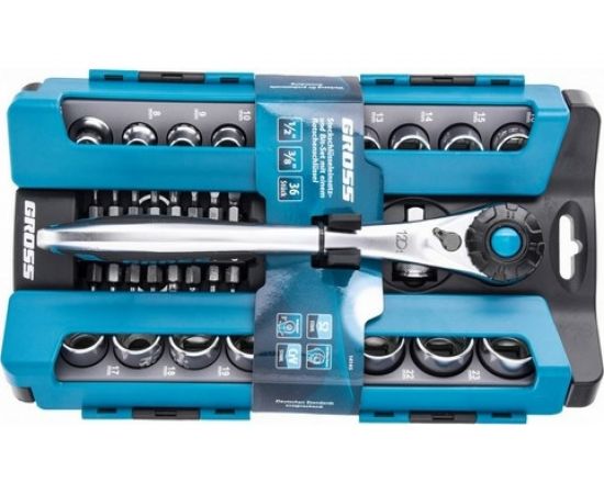 Набор торцевых головок, трещотка 120 зубьев, 36 предметов GROSS 14145 – изображение 5