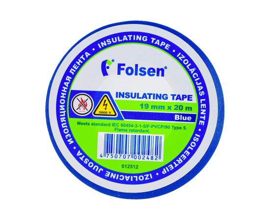 Изоляционная лента Folsen 19ммx20м синяя пламягасящая 012512 