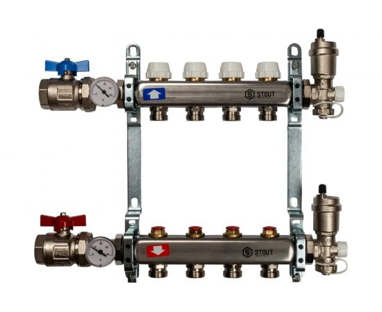 Коллектор из нержавеющей стали в сборе без расходомеров STOUT 4 выхода SMS 0912 000004 