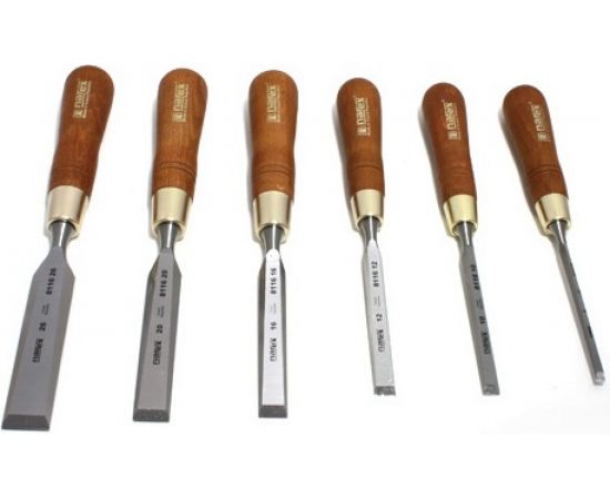 Набор из 6 плоских стамесок с ручкой 6, 10, 12, 16, 20, 26мм в деревянном кейсе NAREX WOOD LINE PLUS 853200 – изображение 2