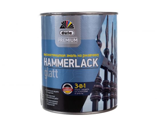 Эмаль на ржавчину Dufa Premium HAMMERLACK гладкая, RAL 9005 черный 750 мл Н0000004454 – изображение 2