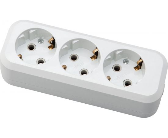 Розеточная колодка АБК-СИЛА 3 гнезда с заземлением 16А/220В белая 1 шт 5402403 
