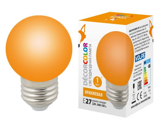 Декоративная светодиодная лампа Volpe LED-G45-1W/ORANGE/E27/FR/С UL-00005650 