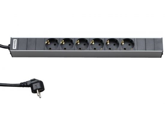 Блок розеток для 19"" шкафов Hyperline, SHT19-6SH-2.5EU, горизонтальный, 6 розеток Schuko 26447 