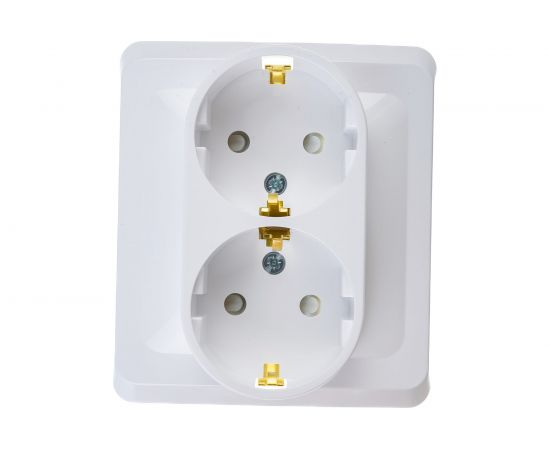 Двухместная розетка Schneider Electric СП Этюд 16А с заземлением, защитные шторки, белая SchE PC16-008B 