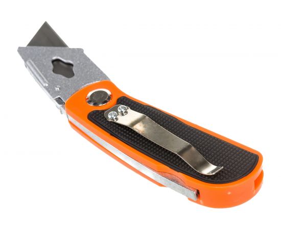 Нож, 18 мм, складной, пластиковая двухкомпонентная рукоятка, сменное трапециевидное лезвие, +5 лезвий Sparta 78981 – изображение 2