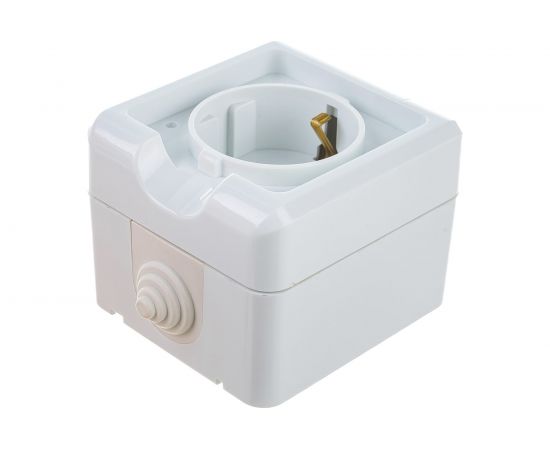 Одноместная розетка АБК-СИЛА с заземлением 16А 220В ОУ (керамика) "ПЕГАС" IP44 белая 1 шт 5402212 – изображение 3