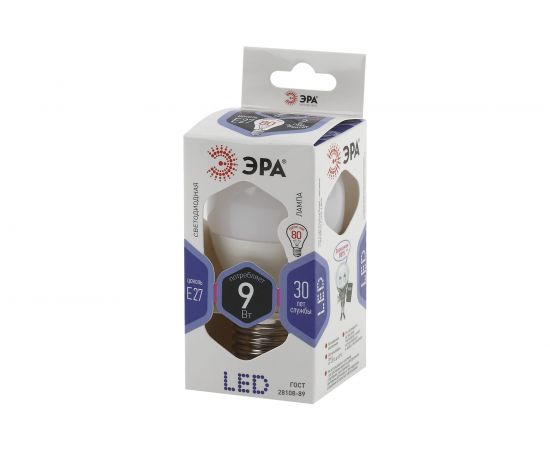 Светодиодная лампа ЭРА LED P45-9W-860-E27 диод, шар, хол Б0031412 – изображение 3