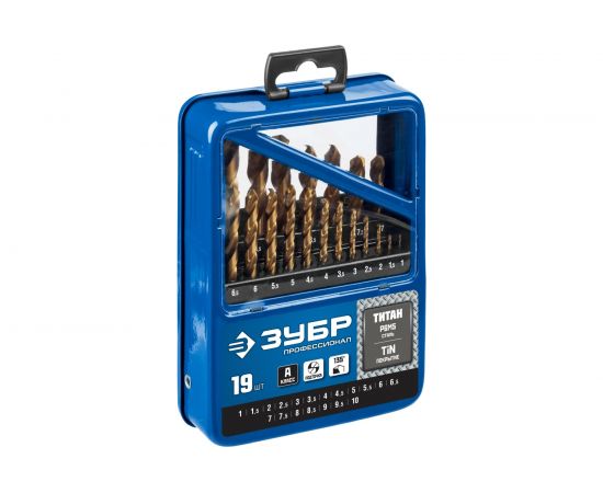 Набор сверл по металлу ПРОФЕССИОНАЛ (19 шт; Р6М5-TIN; 1-10 мм) Зубр 29617-H19_z01 – изображение 3