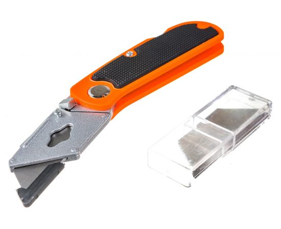 Нож, 18 мм, складной, пластиковая двухкомпонентная рукоятка, сменное трапециевидное лезвие, +5 лезвий Sparta 78981 – изображение 7