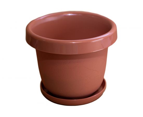 Цветочный горшок с поддонником Каменскволокно кракелюр, 2.9 л, терракот 00000037041 