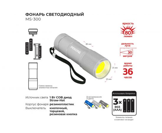 Светодиодный фонарь РЕКОРД MS-300, серебристый 23542 – изображение 5
