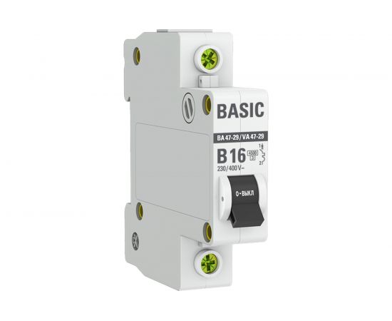 Автоматический выключатель EKF Basic ВА 47-29, 1P, 16А, B, 4,5кА, SQ mcb4729-1-16-B 