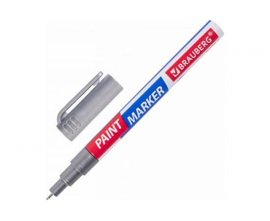 Лаковый маркер-краска BRAUBERG EXTRA paint marker 1 мм, серебряный, улучшенная нитро-основа, 151965 