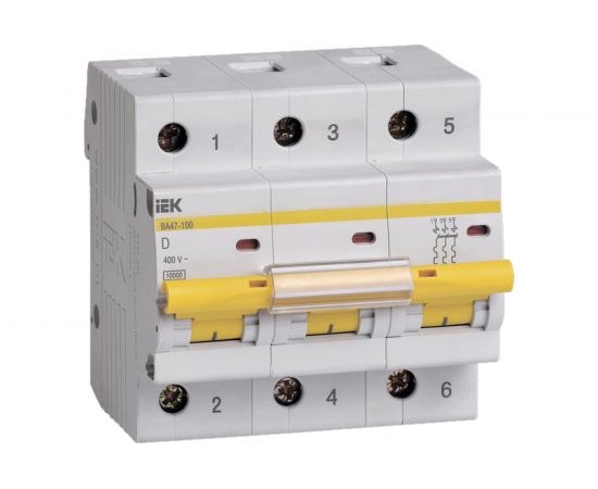 Автоматический выключатель IEK ВА47-100, 3Р, 40А, 10кА, характеристика D MVA40-3-040-D 