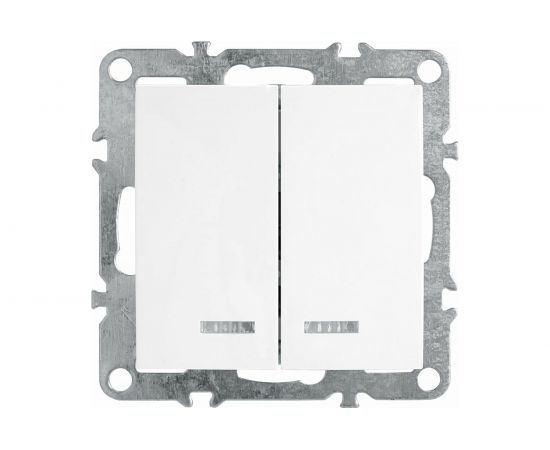 2-клавишный выключатель STEKKER с индикатором, механизм, 250В, 10А, белый PSW10-9102-01 39310 