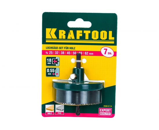 Пила кольцевая наборная по дереву 7 полотен: 25-32-38-45-50-56-62x18 мм Kraftool 29580-H7-18 – изображение 4