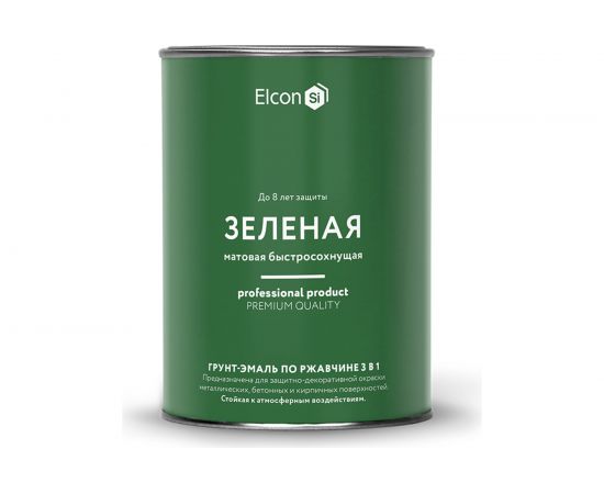 Грунт - эмаль по ржавчине Elcon 3 в 1 матовая, зеленая, 0.8 кг 00-00462299 