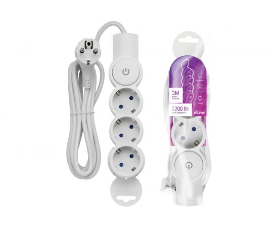 Удлинитель duwi 3 гнезда, с выключателем, с землей, со шторками, 3 м 32008 3 