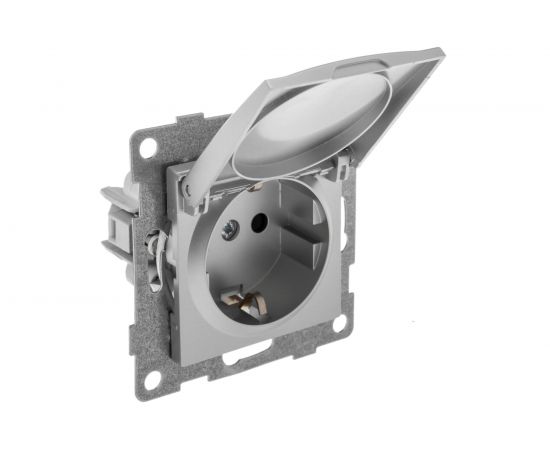 Механизм розетки GUSI ELECTRIC Ugra 1-ой с/з с з/ш и крышкой, СУ, 16А, 250В, серебро С11Р91-004 