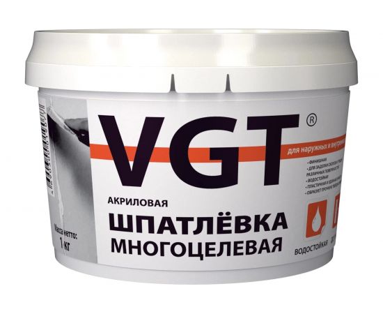Многоцелевая акриловая шпаклевка для наружных и внутренних работ VGT 1 кг 11606600 – изображение 2