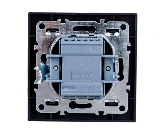 1-клавишный выключатель STEKKER PSW10-9003-03, 250V, 10А, серия Эрна, черный 39472 – изображение 2