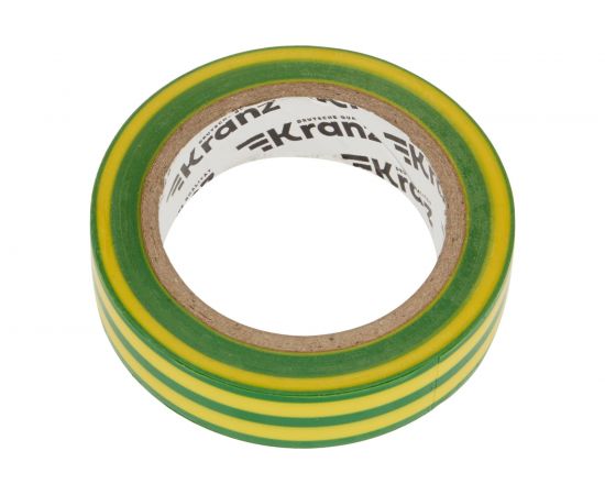 Изолента ПВХ KRANZ 15 мм х 10 м, 0.13 мм, желто-зеленая KR-09-2007 – изображение 3