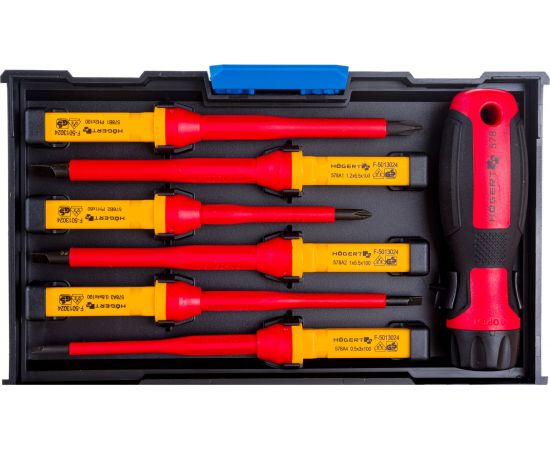 Набор диэлектрических отверток для точных работ Hogert Technik 1000 V, сталь S2, 13 пр. HT1S997 – изображение 3
