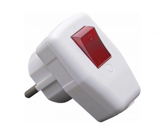 Угловая вилка STEKKER с выключателем, с заземлением, 250В, 16A, IP20, белый 39004 