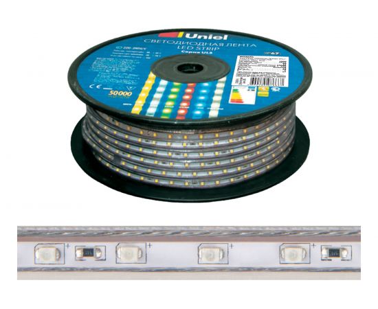 Светодиодная лента Uniel 120LED/m-10mm-IP67-220V-10W/m-50M-4000K бобина ULS-2835 UL-00006481 