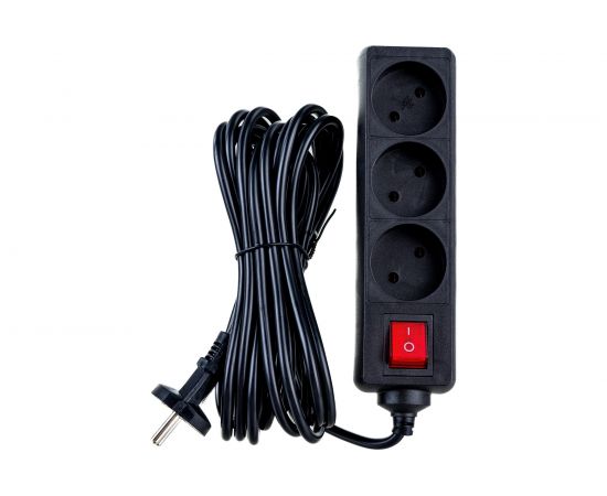 Сетевой удлинитель ФОТОН 10-53S, 5м, 3 розетки, 10А, с выключателем, Черный 24750 