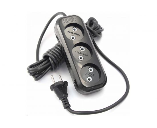 Сетевой удлинитель, черный У3-О-02 3-местный б/з, 250В, 10А, 2м LUX 4606400418931 