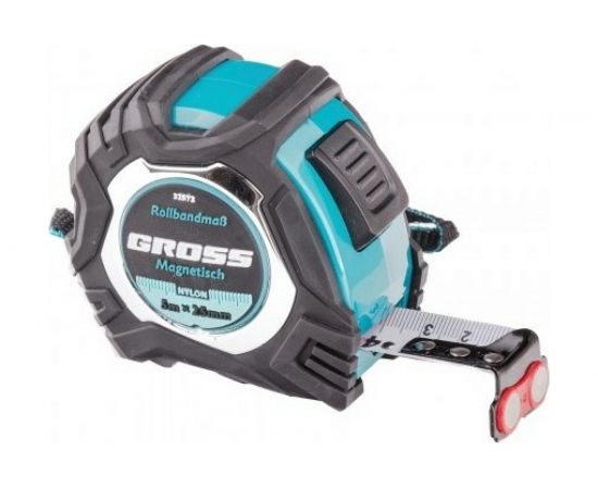 Рулетка Magnetisch, 5 м х 25 мм обрезиненный корпус,автоматическая фиксация GROSS 32572 