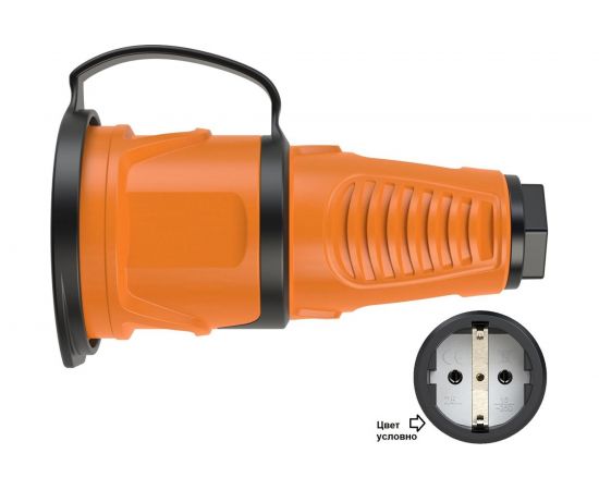 Кабельная розетка PCE 16A 220V 2P+E IP54 с крышкой, корпус оранжевый, крышка и маркер черный 2511-os 