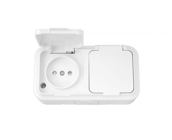 Розетка Bylectrica 2-местная ОУ со шторкой IP54, серия ПРАЛЕСКА АКВА, белый, РА16-102 