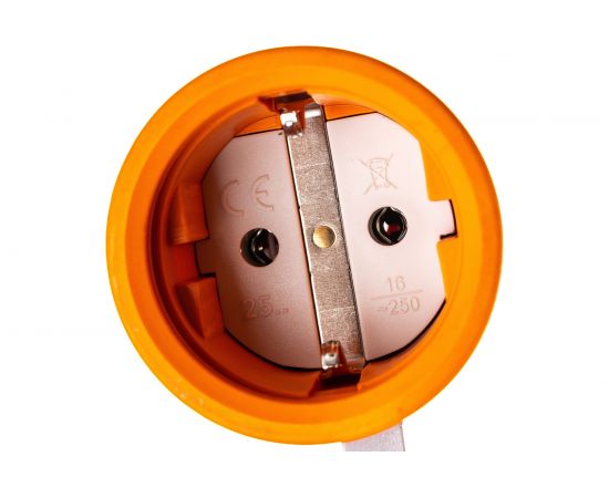 Кабельная розетка PCE 16A 220V 2P+E IP54 с крышкой, корпус оранжевый, крышка и маркер черный 2511-os – изображение 2