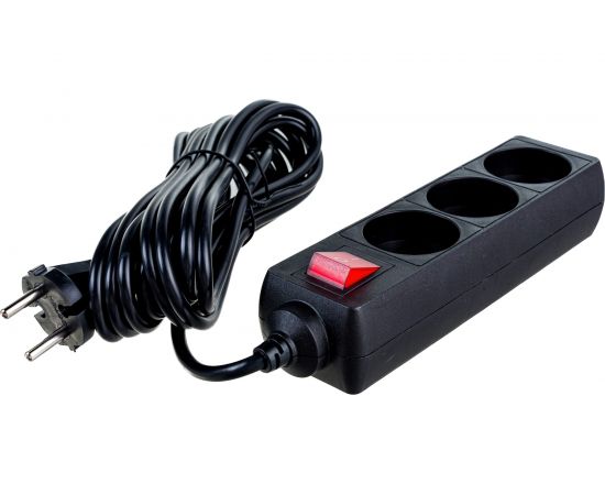 Сетевой удлинитель ФОТОН 10-53S, 5м, 3 розетки, 10А, с выключателем, Черный 24750 – изображение 2