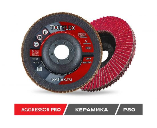 Круг лепестковый торцевой AGGRESSOR-PRO 2 (125x22 мм; V; P80) TOTFLEX 4631148128262 – изображение 3