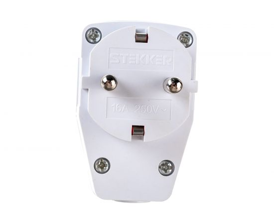 Угловая вилка STEKKER с выключателем, с заземлением, 250В, 16A, IP20, белый 39004 – изображение 3