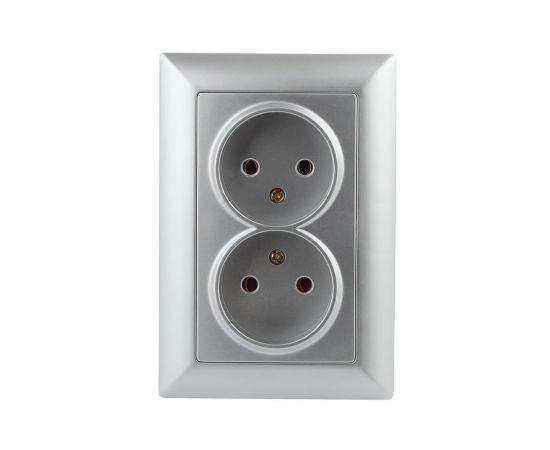 Розетка Intro 420403 2х2P, 16А, 250В, СУ, Solo, алюминий Б0043328 